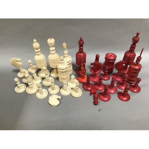 125 - Stained Bone Chess Set in Wooden Box