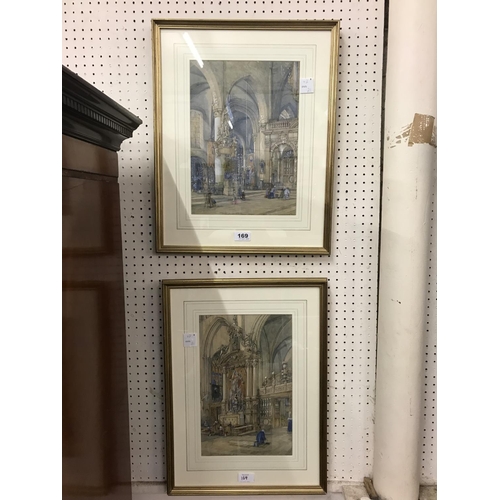 169 - Pair of Watercolours (Interiors of Churches in Bruges) (2)