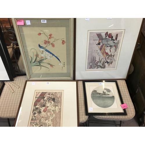 177 - Two Erotic Japanese Reproduction Prints and Two Other Prints