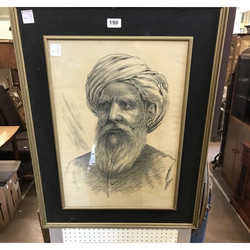 190 - Charcoal Portrait of a Gentleman, Signed Kamal, Pakistan Label