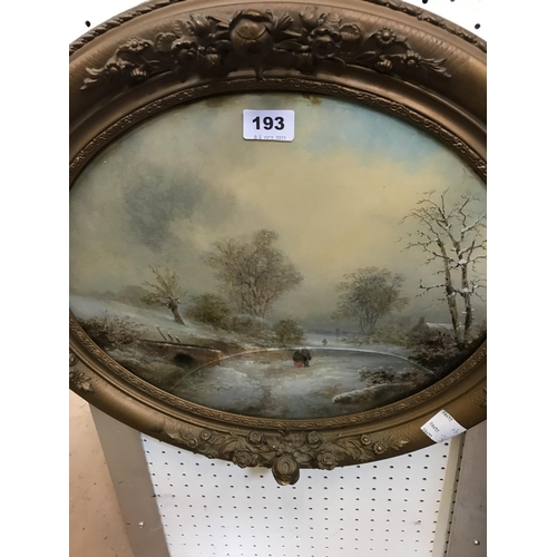 193 - Pair of Victorian oval reverse paintings on glass, decorative gilt frames (1 AF)