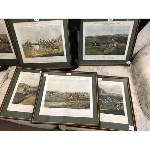 242 - Set of Eight 'Grand Leicestershire Steeple Chase 1829', coloured aquatints, reprints, Bentley after ... 