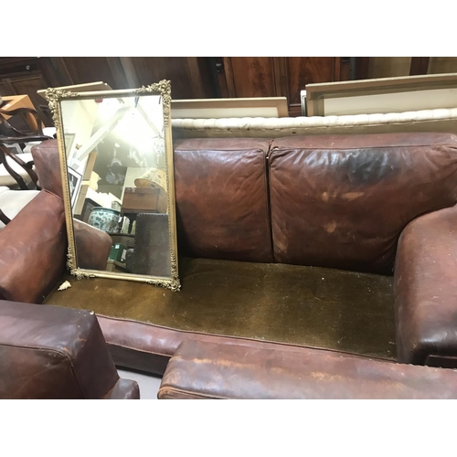 299 - Old Brown Leather 3 Piece Suite