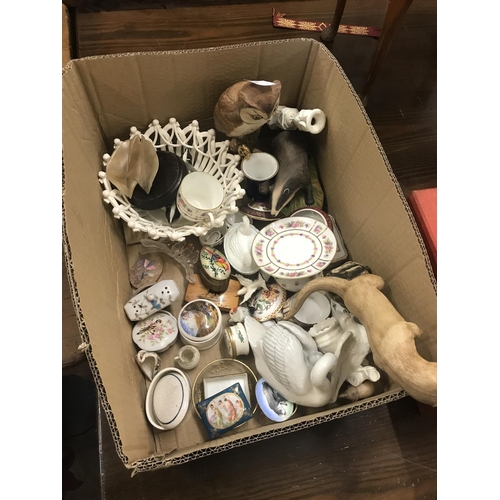 385 - Box including various China ornaments, Copenhagen etc