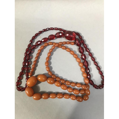 90 - Pressed Red Amber Necklace and Another Necklace