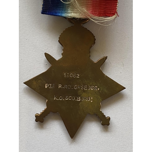 1017 - A GT WAR TRIO TO THE KINGS OWN SCOTTISH BORDERERS. A 1914/15 Star, British War & Victory Medals in e... 