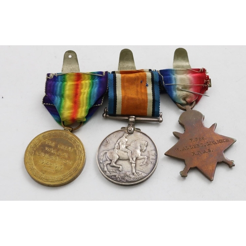 1033 - A FIRST WORLD WAR TRIO TO THE RNAS/RAF. A Trio comprising 1914 Star and clasp, to F.388 W. Allert Ld... 