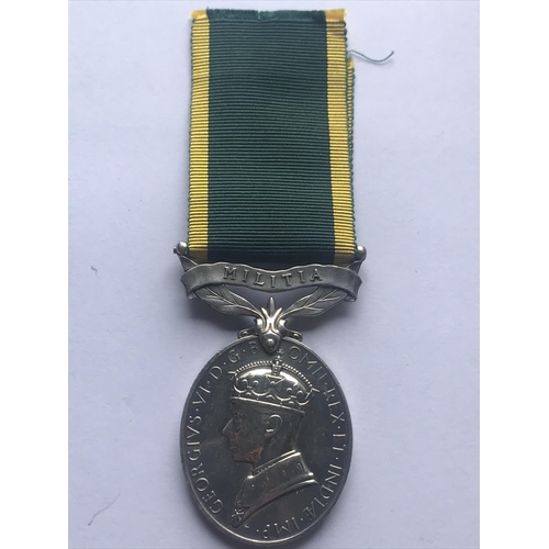 1047 - A GEORGE VI MILITIA EFFICIENCY MEDAL. A George VI Militia Efficiency Medal with 'Militia' suspension... 