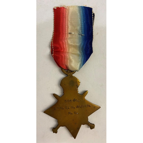 1054 - A GREAT WAR CASUALTY AWARD TO THE ROYAL ENGINEERS. A 1914-15 Star named to 58646 Spr E.W. Auger R.E.... 