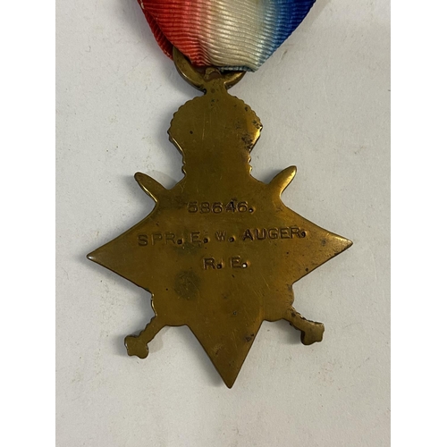 1054 - A GREAT WAR CASUALTY AWARD TO THE ROYAL ENGINEERS. A 1914-15 Star named to 58646 Spr E.W. Auger R.E.... 