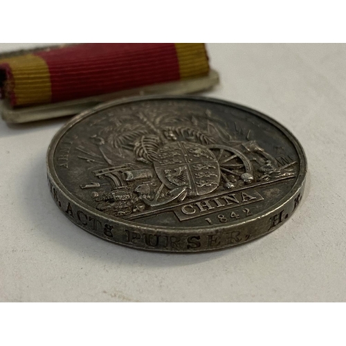 1061 - A CHINA AND CANADA PAIR TO PAY MASTER KEYS. A China War Medal 1842 named to J.A. Keys Actg. Purser H... 