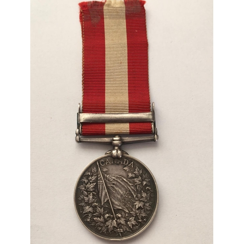 1065 - A CANADA GENERAL SERVICE MEDAL. A Canada General Service Medal with Fenian Raid 1866 clasp, named to... 