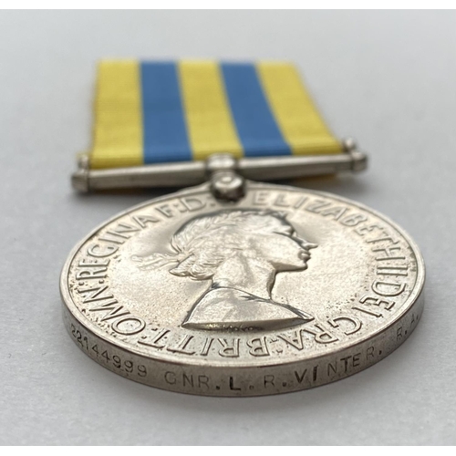 1070 - A KOREAN WAR PAIR TO THE ROYAL ARTILLERY. A Korean war medal, 'BRITT:OMN' type named to 22144999 GNR... 