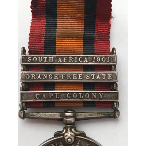 1077 - A THREE CLASP QUEEN'S SOUTH AFRICA MEDAL TO THE ARTILLERY. A Queen's South Africa Medal with clasps ... 