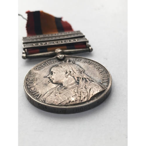 1077 - A THREE CLASP QUEEN'S SOUTH AFRICA MEDAL TO THE ARTILLERY. A Queen's South Africa Medal with clasps ... 