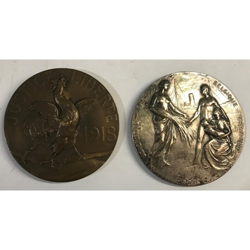 1109 - TWO FIRST WORLD WAR COMMEMORATIVE BRONZE MEDALS. A bronze medal, F.Foch Marchal De France after J.P.... 