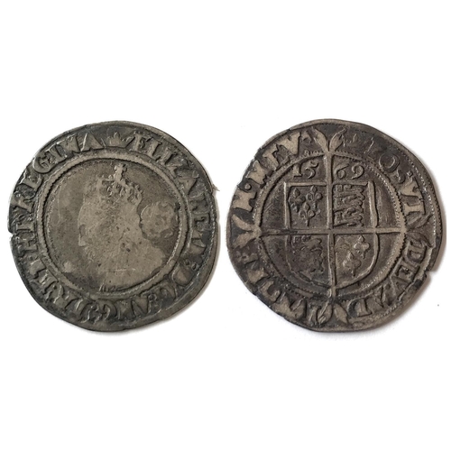 1120 - AN ELIZABETH I HAMMERED SIXPENCE. An Elizabeth I Sixpence, bust l, with rose behind bust, dated 1569... 