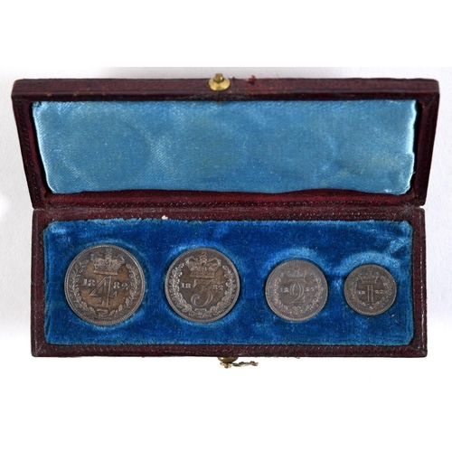 1143 - A CASED SET OF VICTORIAN MAUNDY COINS. Victorian Maundy coins, 4d, 3d, 2d and 1d, young bust, dated ... 