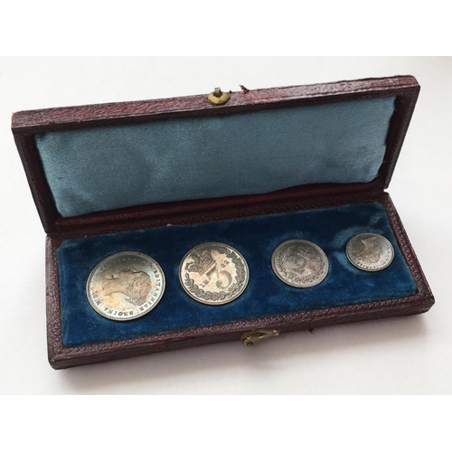 1143 - A CASED SET OF VICTORIAN MAUNDY COINS. Victorian Maundy coins, 4d, 3d, 2d and 1d, young bust, dated ... 