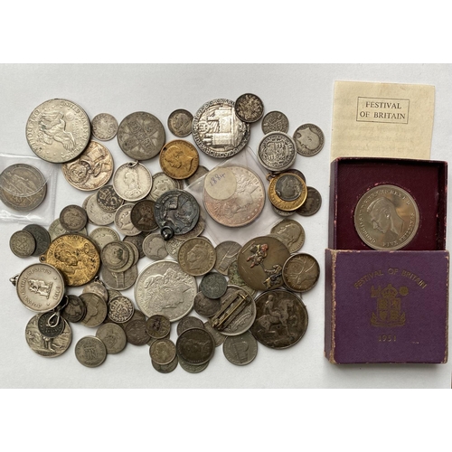 1151 - AN AMERICAN DOLLAR 1887 and OTHER WORLD COINS. A collection of UK and World coins to include a Festi... 