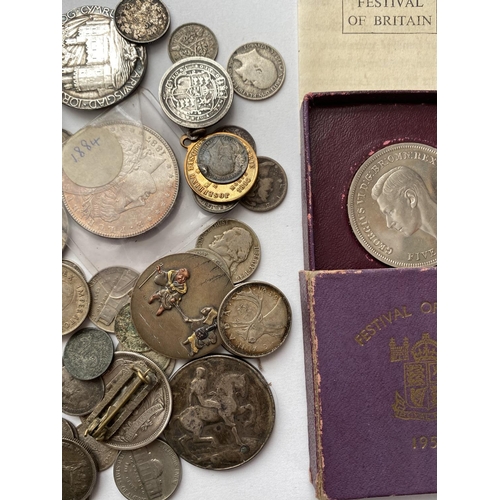 1151 - AN AMERICAN DOLLAR 1887 and OTHER WORLD COINS. A collection of UK and World coins to include a Festi... 