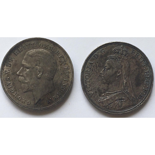 1166 - AN 1887 CROWN AND A SIMILAR 1935 CROWN. An 1887 Crown, jubilee bust l, and similar George V Crown ba... 