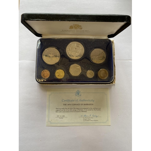 1167 - BARBADOS 1973 AND 1974 PROOF SETS. Two Franklin Mint 'Barbados Proof Set', eight coins, one cent to ... 