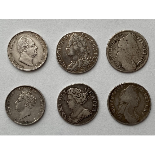 1173 - SIX SHILLINGS, WILLIAM III AND LATER. Shillings: William III dated 1696 y beneath bust for York mint... 