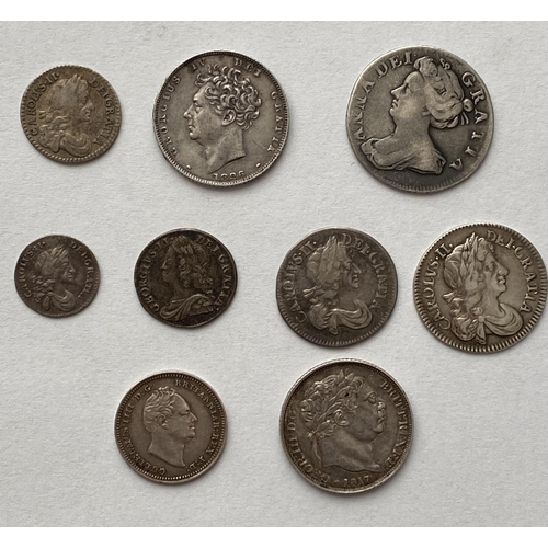 1174 - A COLLECTION OF SMALL SILVER, CHARLES II AND LATER. Early silver coins comprising: Charles II silver... 