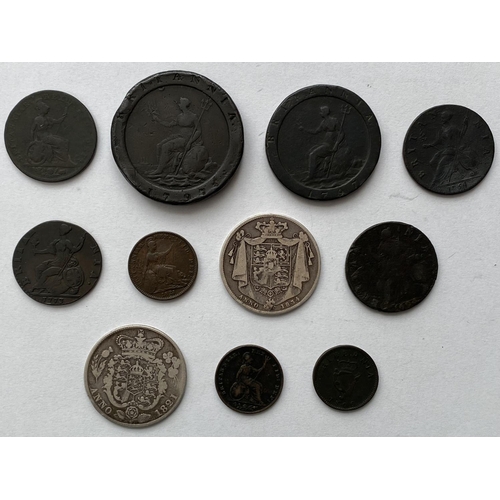 1175 - TWO HALFCROWNS AND A COLLECTION OF LATER COPPER. George IV and William IV Halfcrowns for 1821 and 18... 