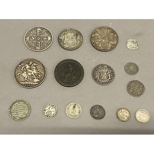 1193 - A MIXED COLLECTION OF SILVER COINS, GEORGE III AND LATER. Charles II threepence for 1683, George III... 