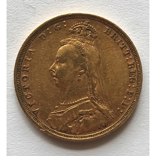 1226A - A VICTORIAN SOVEREIGN. A Queen Victoria Sovereign, Jubilee bust l, S to the ground for the Sydney Mi... 