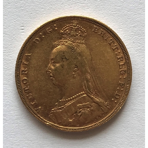 1227 - A VICTORIAN SOVEREIGN. A Queen Victoria Sovereign, Jubilee bust l, S to the ground for the Sydney Mi... 