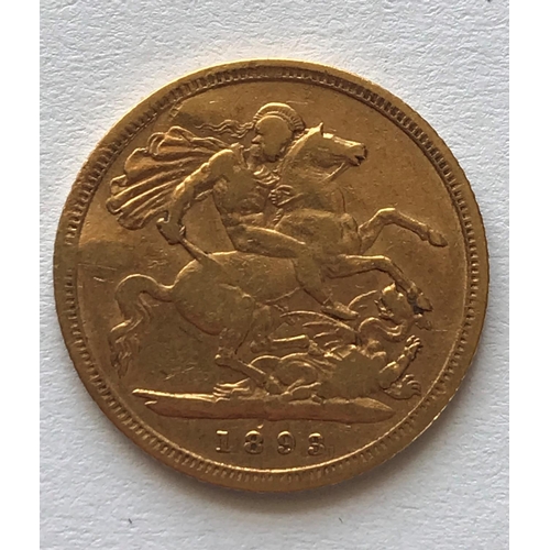 1235 - A VICTORIAN HALF SOVEREIGN. A Victorian half sovereign, old draped bust, l, dated 1893.