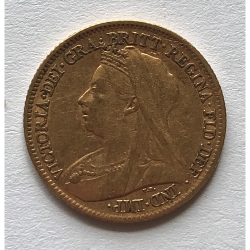 1237 - A VICTORIAN HALF SOVEREIGN. A Victorian half sovereign, old draped bust, l, dated 1899.