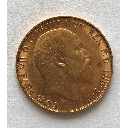 1242A - AN EDWARD VII HALF SOVEREIGN. An Edward VII half sovereign, bare head r, dated 1908.