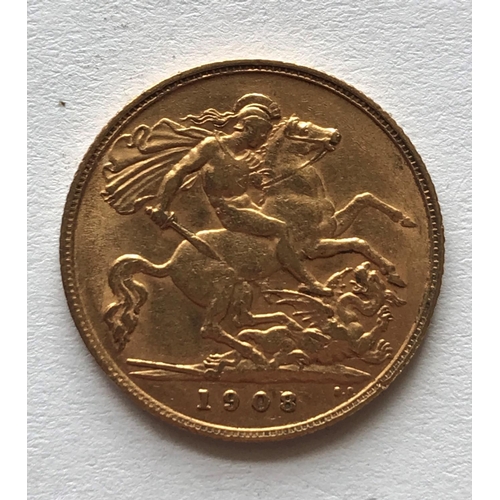 1244 - AN EDWARD VII HALF SOVEREIGN. An Edward VII half sovereign, bare head r, dated 1908.