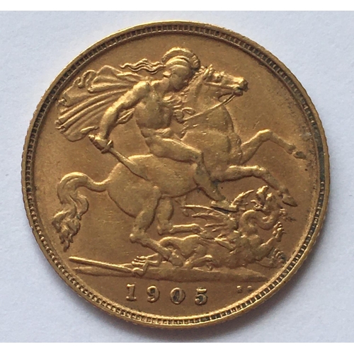 1258 - AN EDWARD VII HALF SOVEREIGN. An Edward VII Half Sovereign dated 1905.