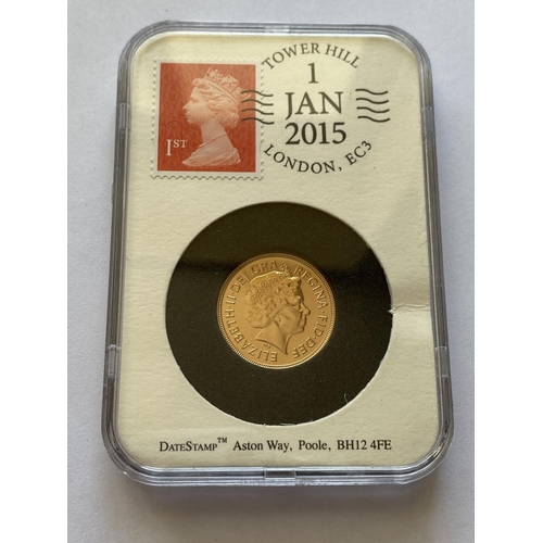 1265 - A 2015 'DATE STAMPED' SOVEREIGN. A Queen Elizabeth II Gold Sovereign, proof contained in a capsule a... 