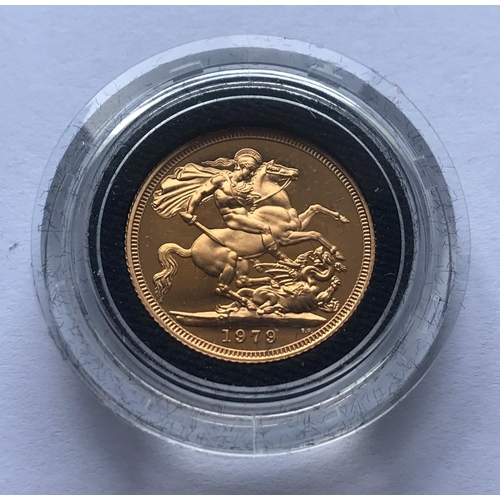 1289 - A PROOF SOVEREIGN. An Elizabeth II Proof Sovereign dated 1979 in Royal Mint case and capsule.