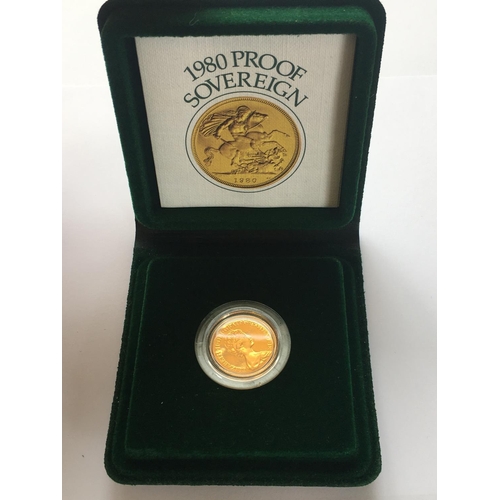 1289A - A PROOF SOVEREIGN. An Elizabeth II Proof Sovereign dated 1980, in Riyak Mint case and capsule.