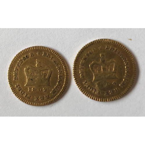 1293 - TWO GEORGE III THIRD GUINEA PIECES. A George III Third Guinea, second laureate head r, dated 1802 an... 