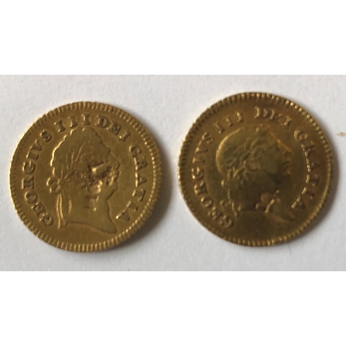 1293 - TWO GEORGE III THIRD GUINEA PIECES. A George III Third Guinea, second laureate head r, dated 1802 an... 