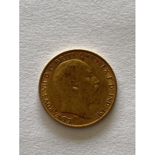 1297 - A HALF SOVEREIGN. An Edward VII Half Sovereign dated 1908.