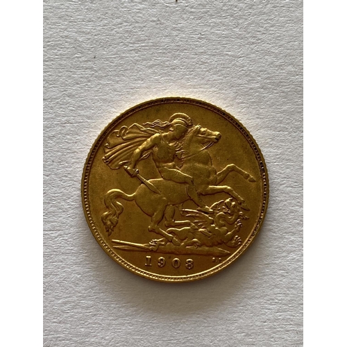 1297 - A HALF SOVEREIGN. An Edward VII Half Sovereign dated 1908.