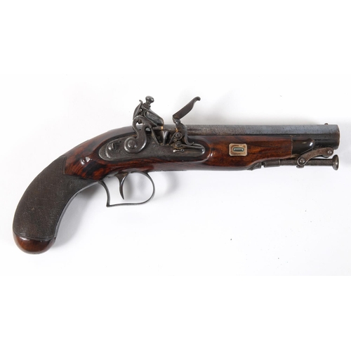 501 - A FINE FLINTLOCK PISTOL BY WILLIAM CHANCE AND SON. With a 15cm octagonal Damascus barrel with blued ... 