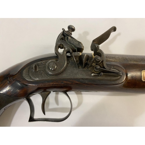 501 - A FINE FLINTLOCK PISTOL BY WILLIAM CHANCE AND SON. With a 15cm octagonal Damascus barrel with blued ... 