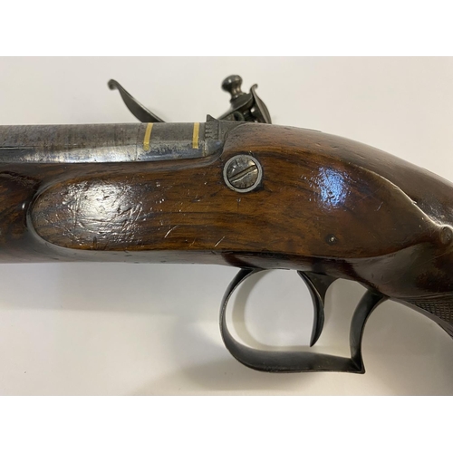 501 - A FINE FLINTLOCK PISTOL BY WILLIAM CHANCE AND SON. With a 15cm octagonal Damascus barrel with blued ... 