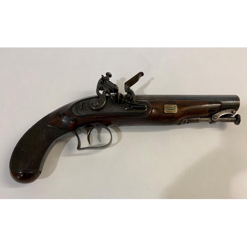 501 - A FINE FLINTLOCK PISTOL BY WILLIAM CHANCE AND SON. With a 15cm octagonal Damascus barrel with blued ... 