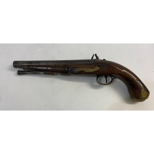 506 - A LATE 18TH CENTURY TOWER FLINTLOCK PISTOL. With a 22.5cm tapering circular barrel with two proof ma... 